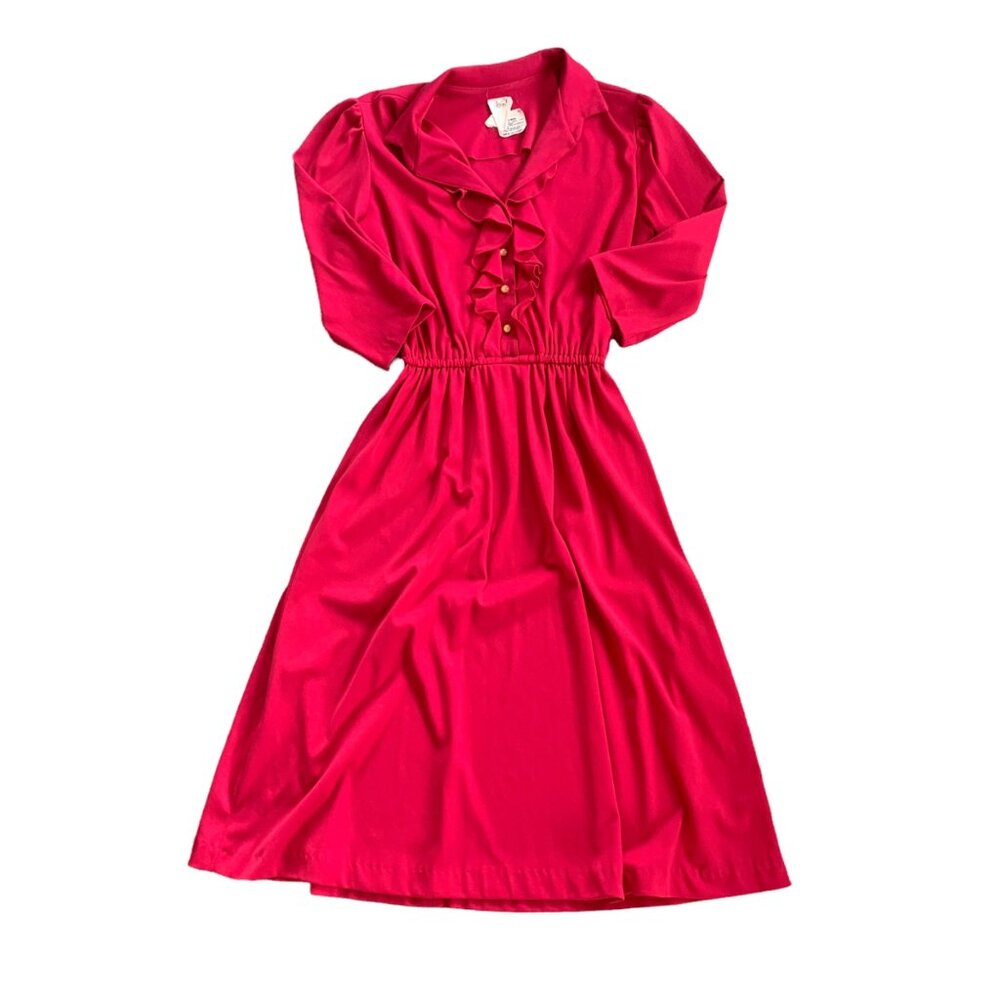 Vintage Jo-A-Ly Pink Ruffle Midi Dress S
